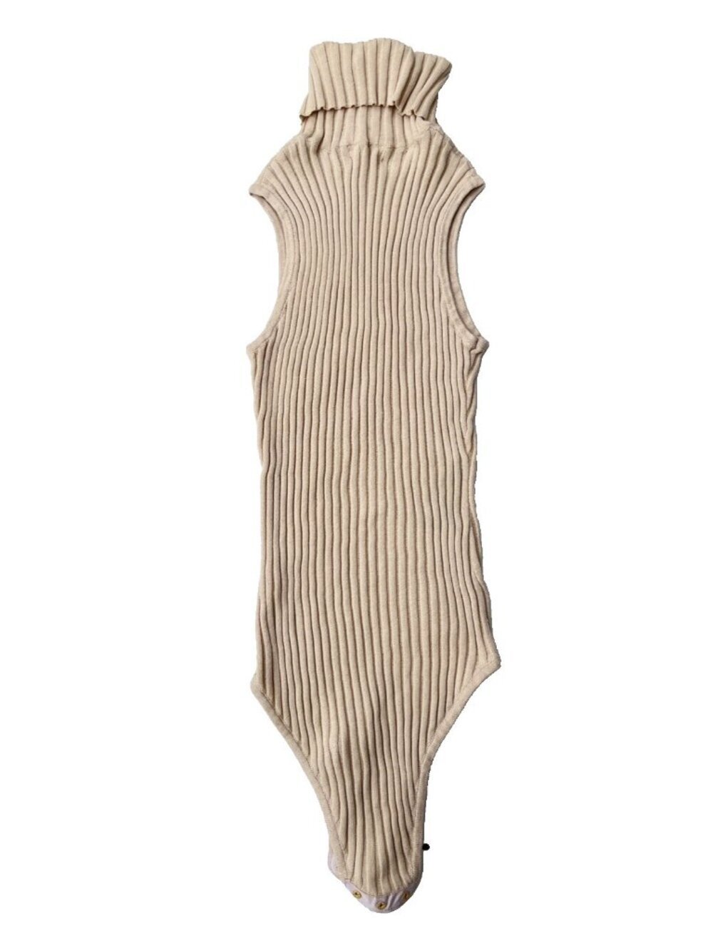 Honey Punch Beige Ribbed Turtleneck Bodysuit M | Sleeveless | Cotton | Neutral - Picture 7 of 8